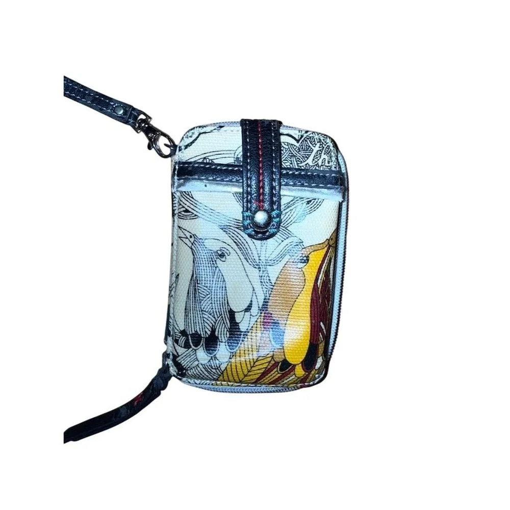 Sakroots Multicolor Floral Bird‎ Crossbody Wristlet Wallet Women flaking handle